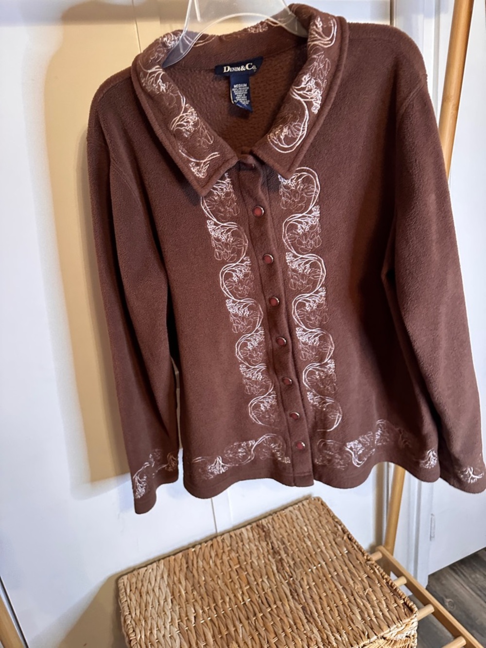 Denim&Co Brown Embroidered Button-Front Cardigan - Picture 2 of 11